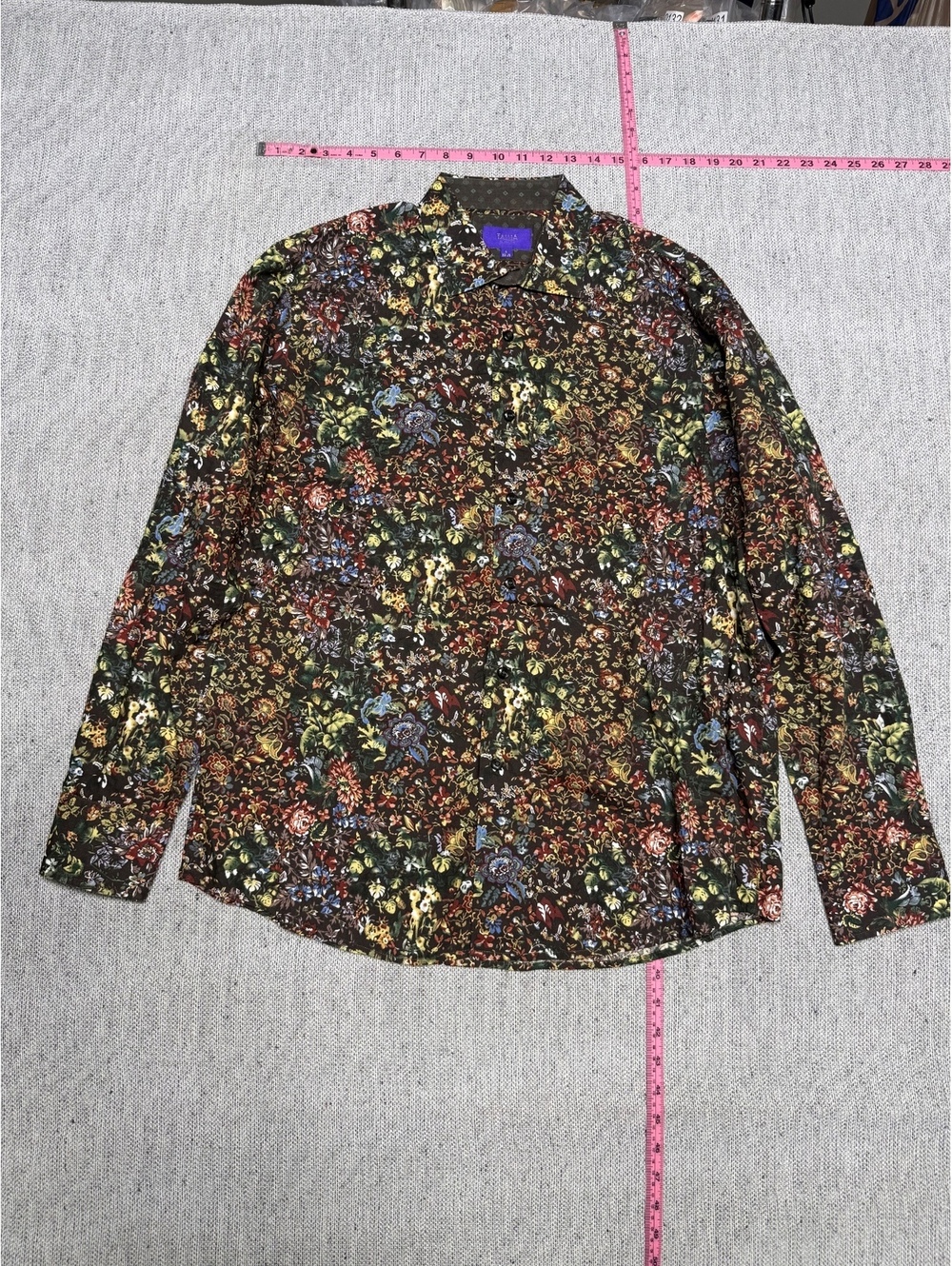 Tallia Mens Floral Paisley Button Up Shirt Black L 16.5